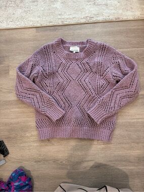 Heartloom Mauve Open-Knit Crewneck Sweater